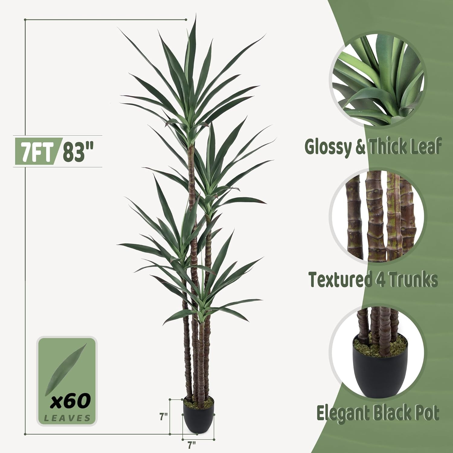 7FT Artificial Agave Plant in Black Pot – Realistic Faux Tree for Home Decor