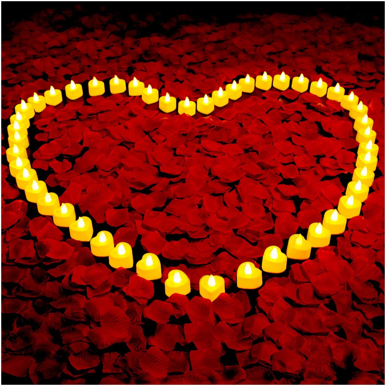 3000 Pcs Rose Petals & 48 Flameless LED Tea Light Candles Set for Weddings & Val