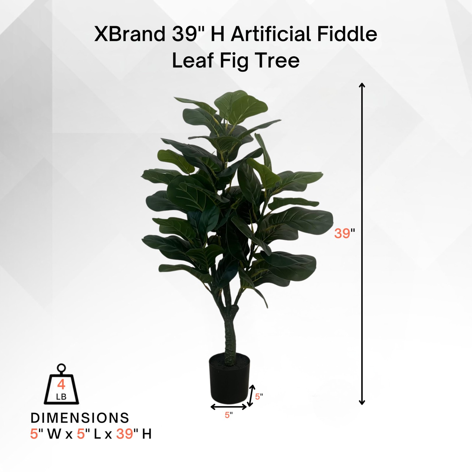 XBrand 39.4-Inches Artificial Fiddle Leaf Fig Tree in Pot Indoor Outdoor Home