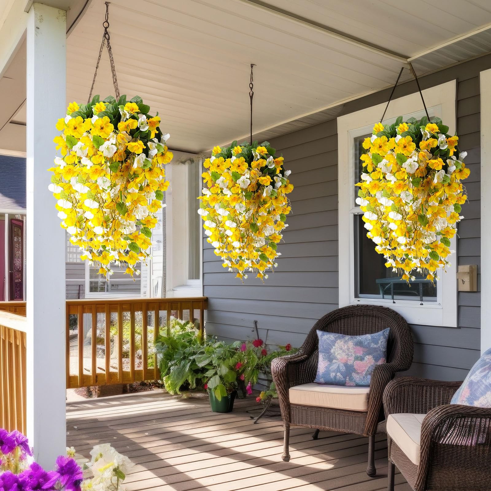 8 Pcs Artificial Hibiscus Flowers for Outdoors Spring Summer Decor Fake Hangi…