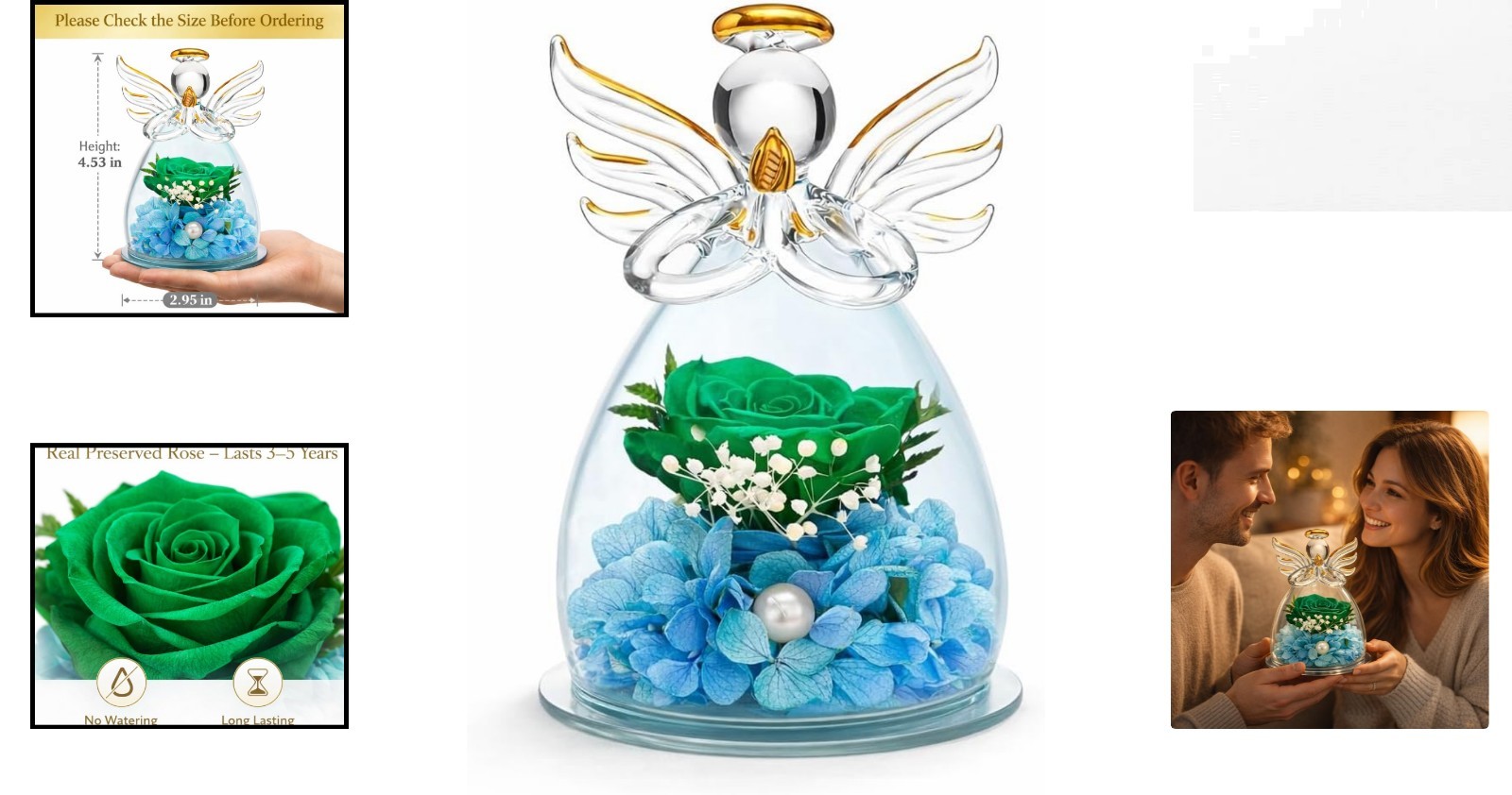 Unique Glass Angel with Preserved Rose – Perfect Birthday Gift for Women