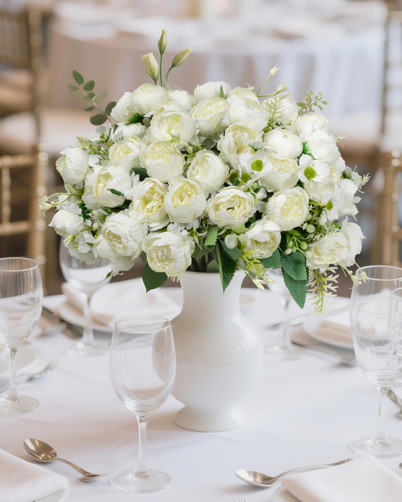 6 Pack Cream Artificial Fake Peonies Flower Bouquets For Wedding Decor