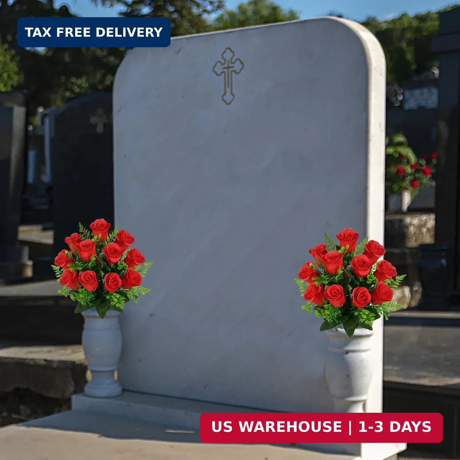 2 Sets Artificial Cemetery Flowers, Grave Decorations Roses, Memorial Flowers…