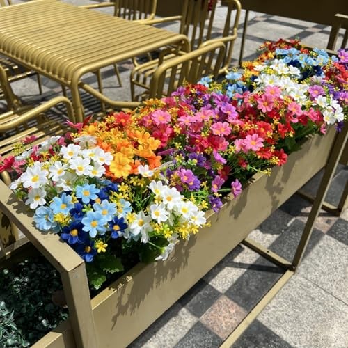 12 Bundles Artificial Fake Flowers for Outdoor Decoration, UV 6 Colors