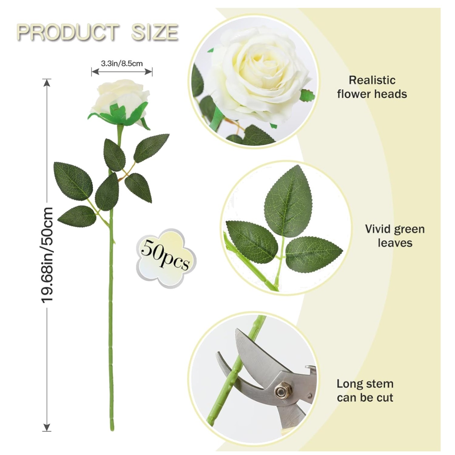 Large White Rose Bouquet – 50PCS Silk Roses for Centerpieces