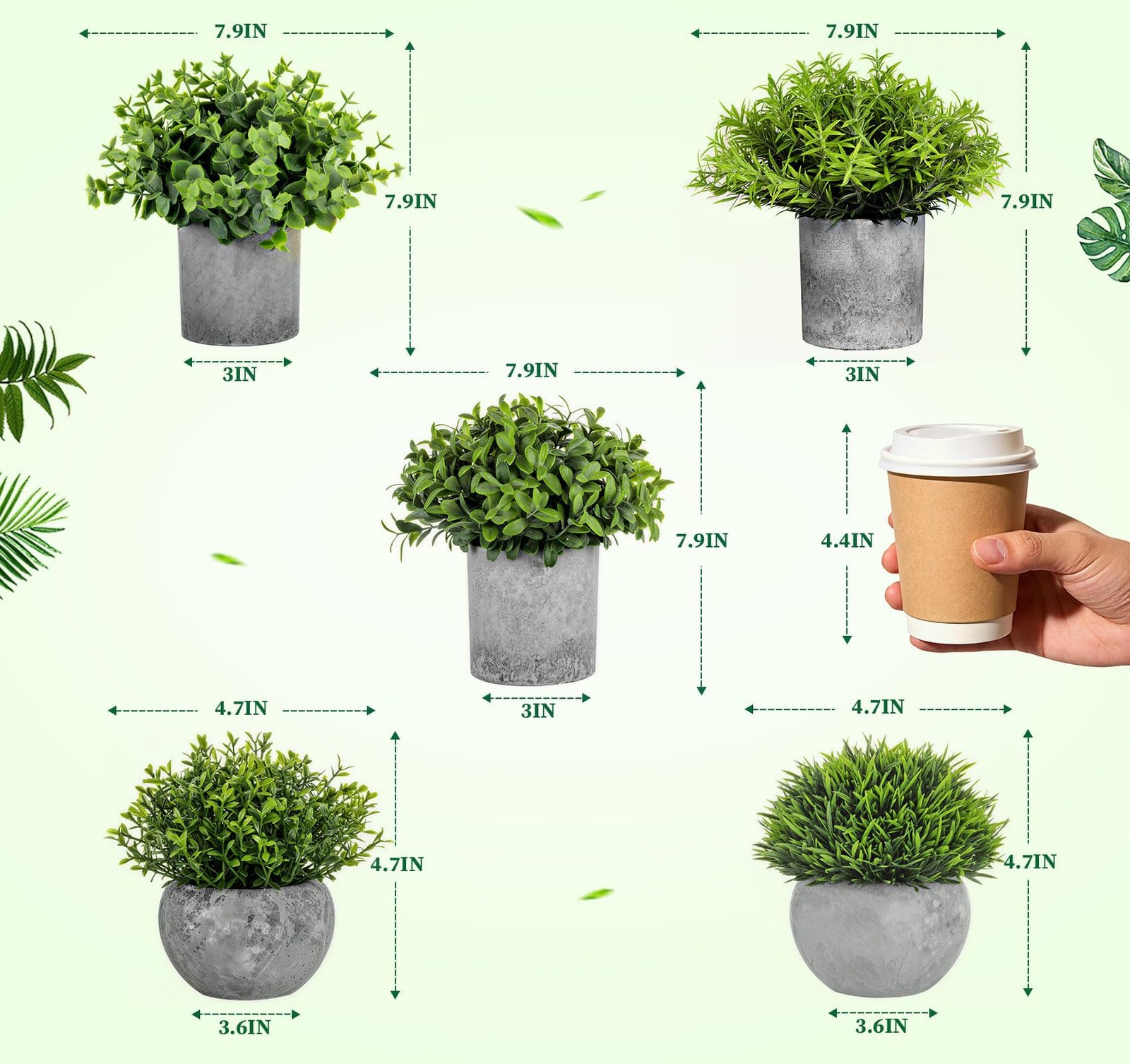 Fake Plants,5 PCS Small Artificial Greenery Eucalyptus Plant Indoor in Pots