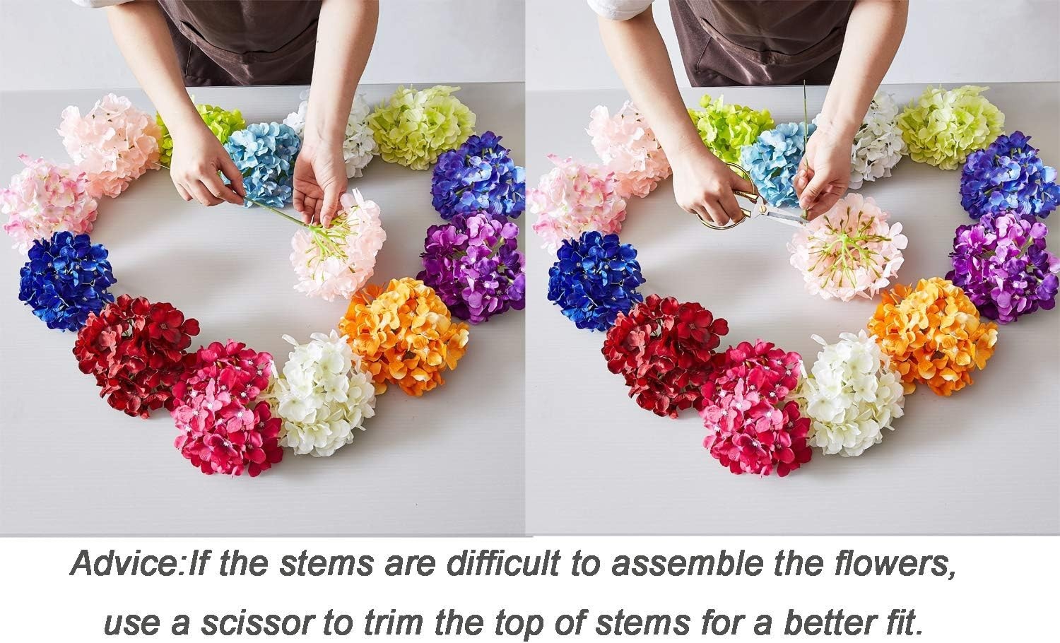 Artificial Hydrangea Flowers Blush Heads 10 Fake Silk Flowers for Wedding Decor