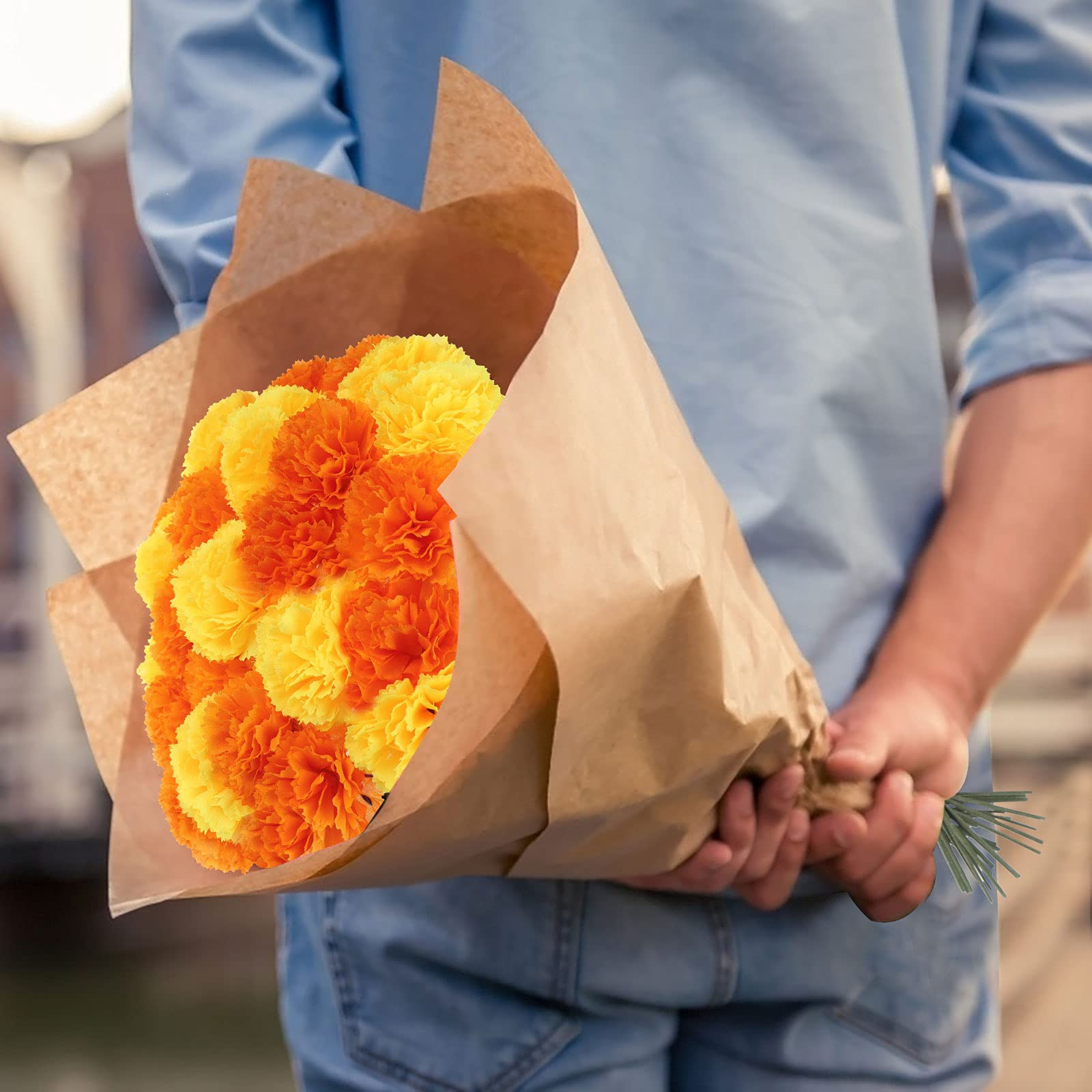 Artificial Marigold Flower Heads Bulk Bunch Fake Halloween with Stems for Par