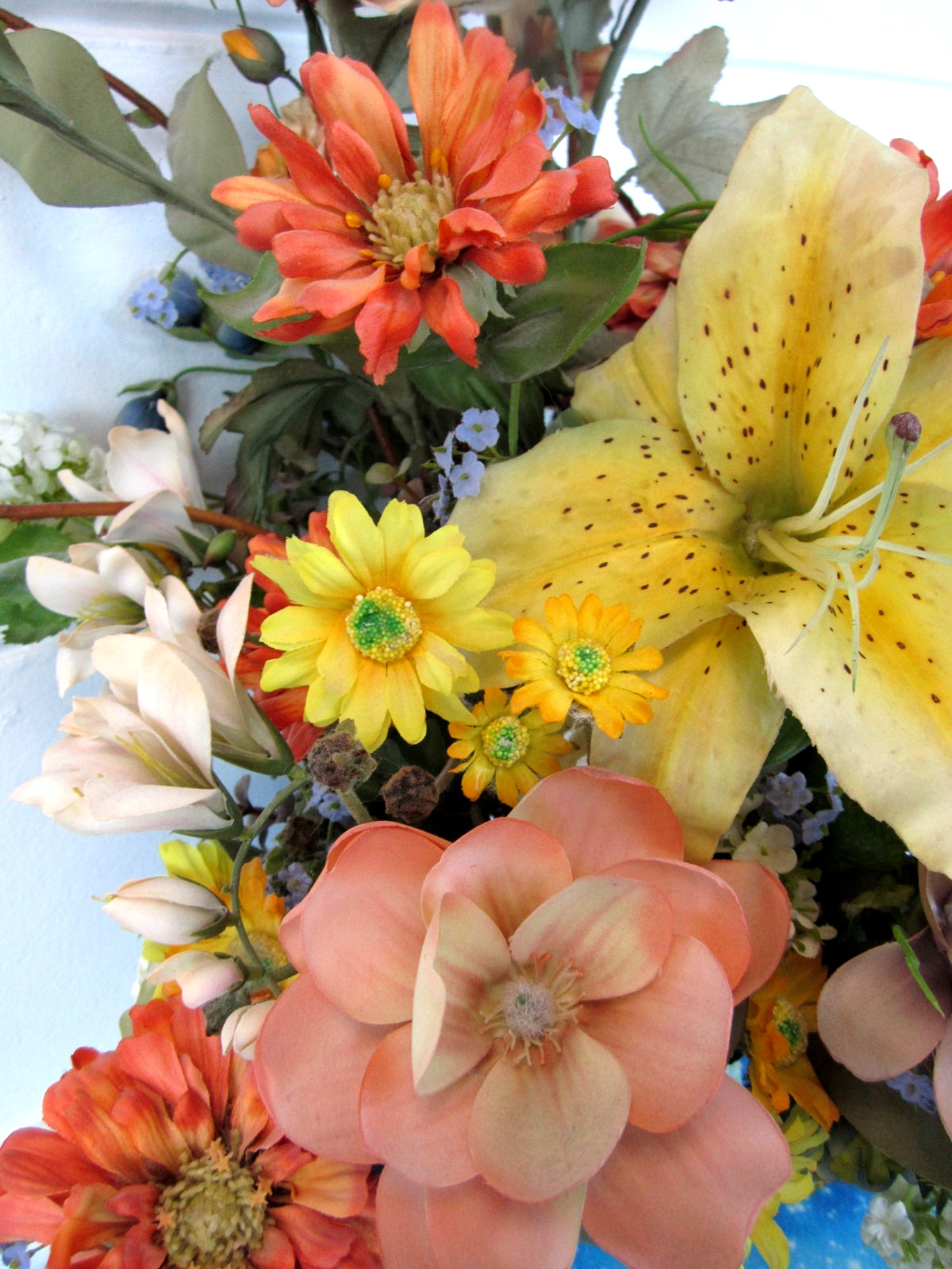 Beautiful Large Vtg Floral Arrangement Bouquet Orange Yellow Artificial Flowers