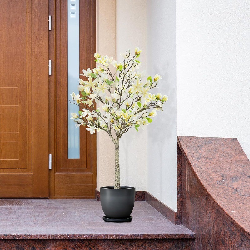 4FT Faux Magnolia Tree in Pot,Artificial Flower Plant with Blooms for Home Decor