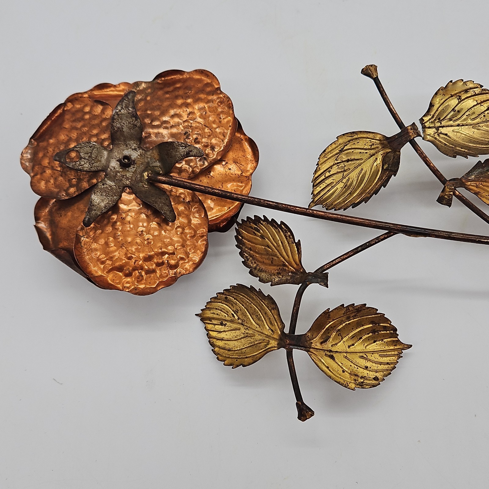 Gold Tone Brass & Copper Flower Roses Leaf Metal Wall Hanging Decor Set