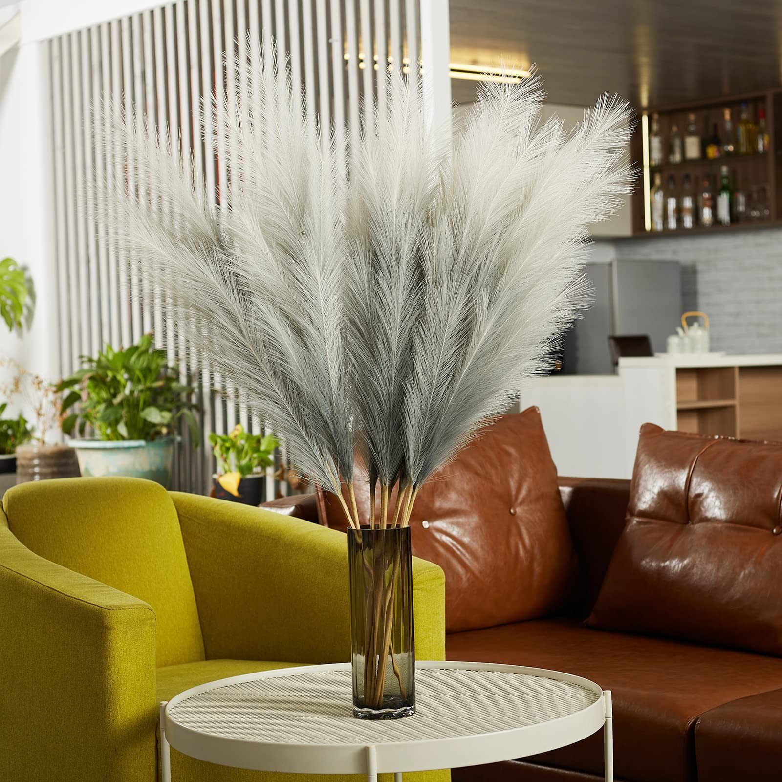 Faux Pampas Grass Decor, 6 Stems Artificial Pampas Grass – 43 inch Tall Pompa…