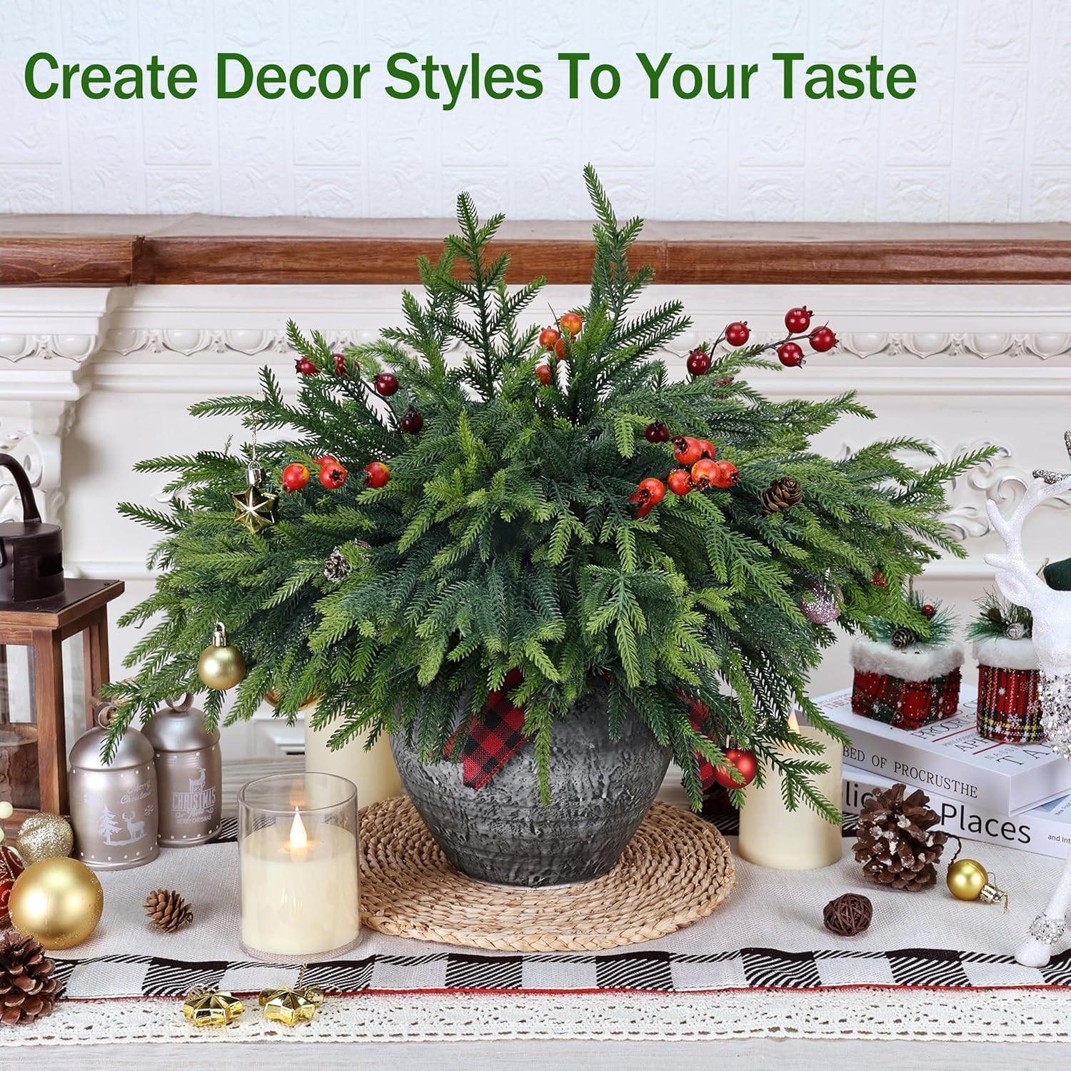 36 Pcs Artificial Green Pine Branches for DIY Christmas Decor – 18 Inch