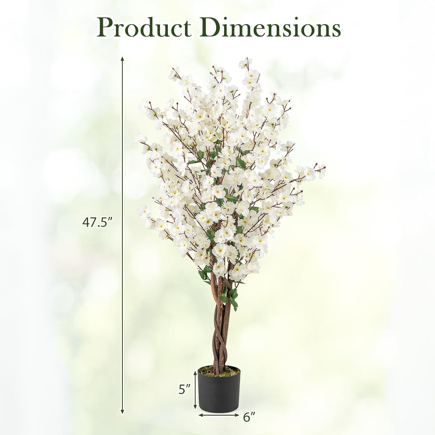 47” Artificial Wintersweet Tree, 2 Pack Faux Plum Blossom Plant with White Fabri