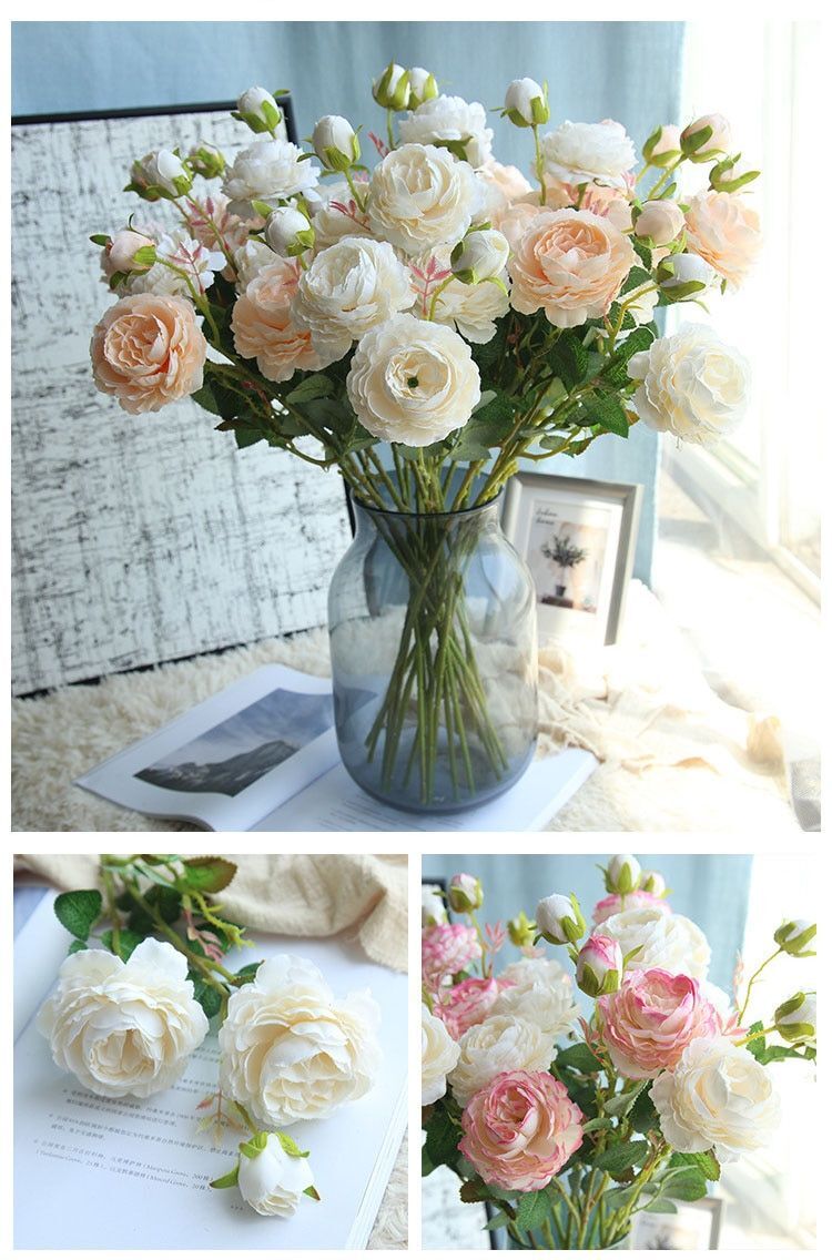 3 Head Artificial Rose Synthetic Flower For Valentine Wedding Bouquet Decor NEW