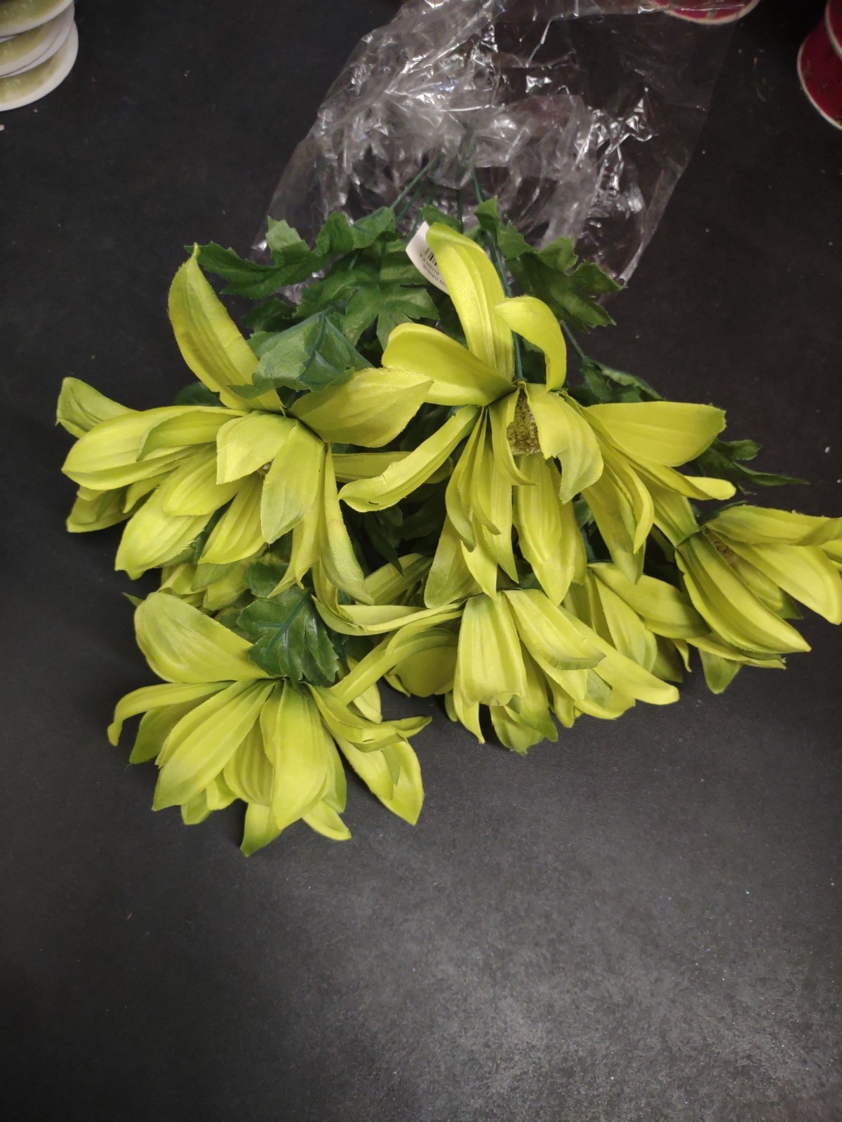 18″ Spider Dahlia, Silk Bush “Grand Teton” w 9 Stems, Spring Green, 5″ Blooms
