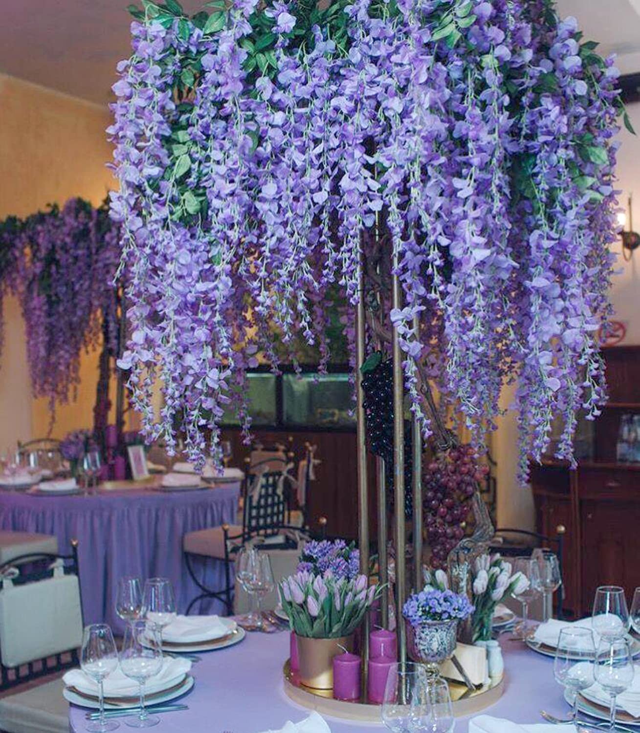 Wisteria Hanging Flowers 24 Pack Artificial Flowers Fake Wisteria Vine Rattan…