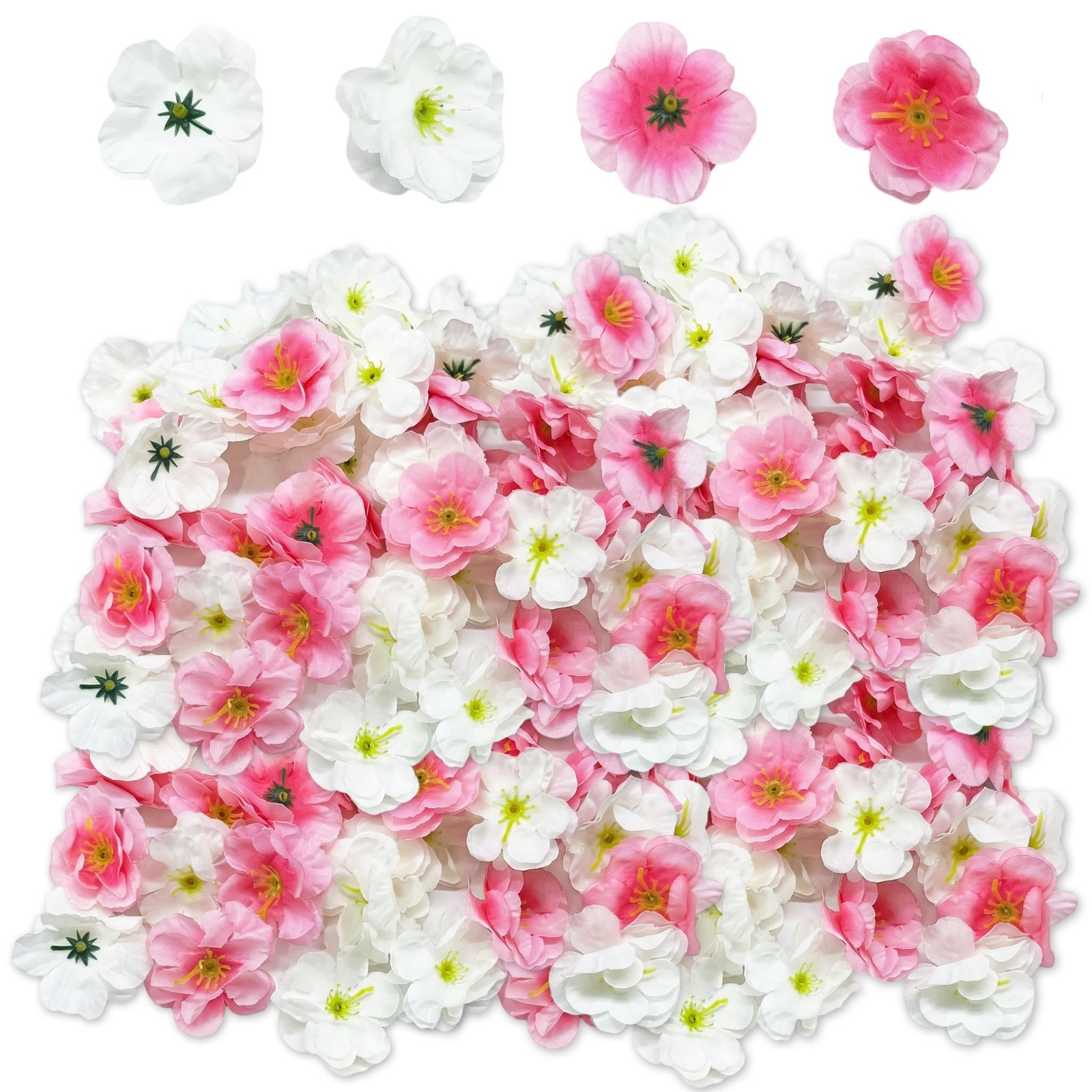 100 PCS Cherry Blossom Artificial Flower Heads Silk Pink White Fake Petals