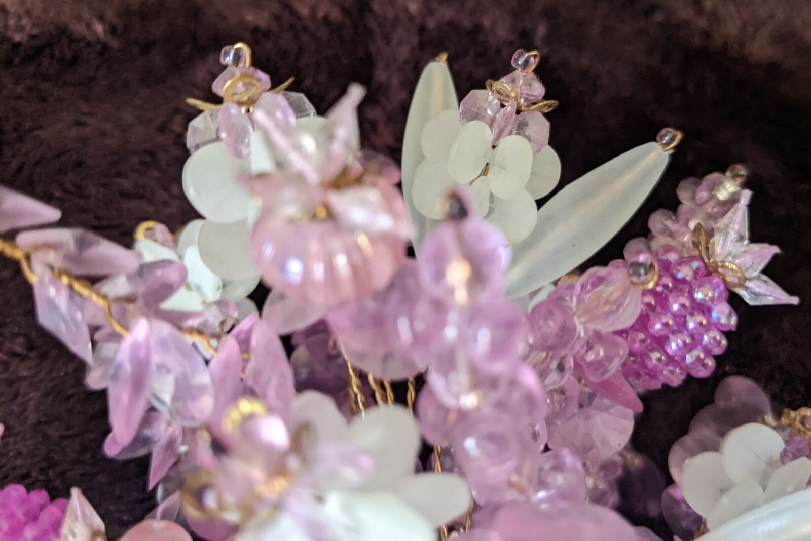 Vintage Plastic Beaded Floral Arrangement On Wire 5″ Tall