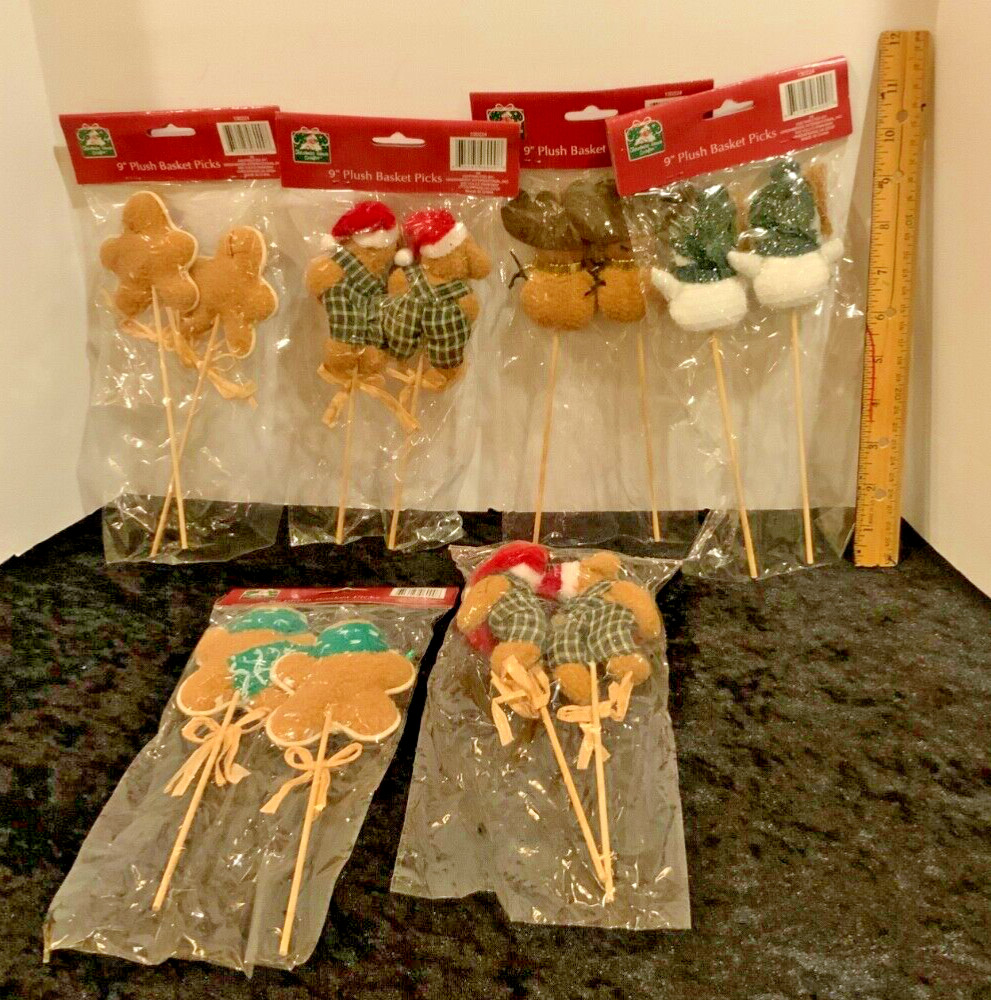 Lot of 6 VINTAGE 9” Plush Basket Picks w/2 in each Bag Floral Decorations