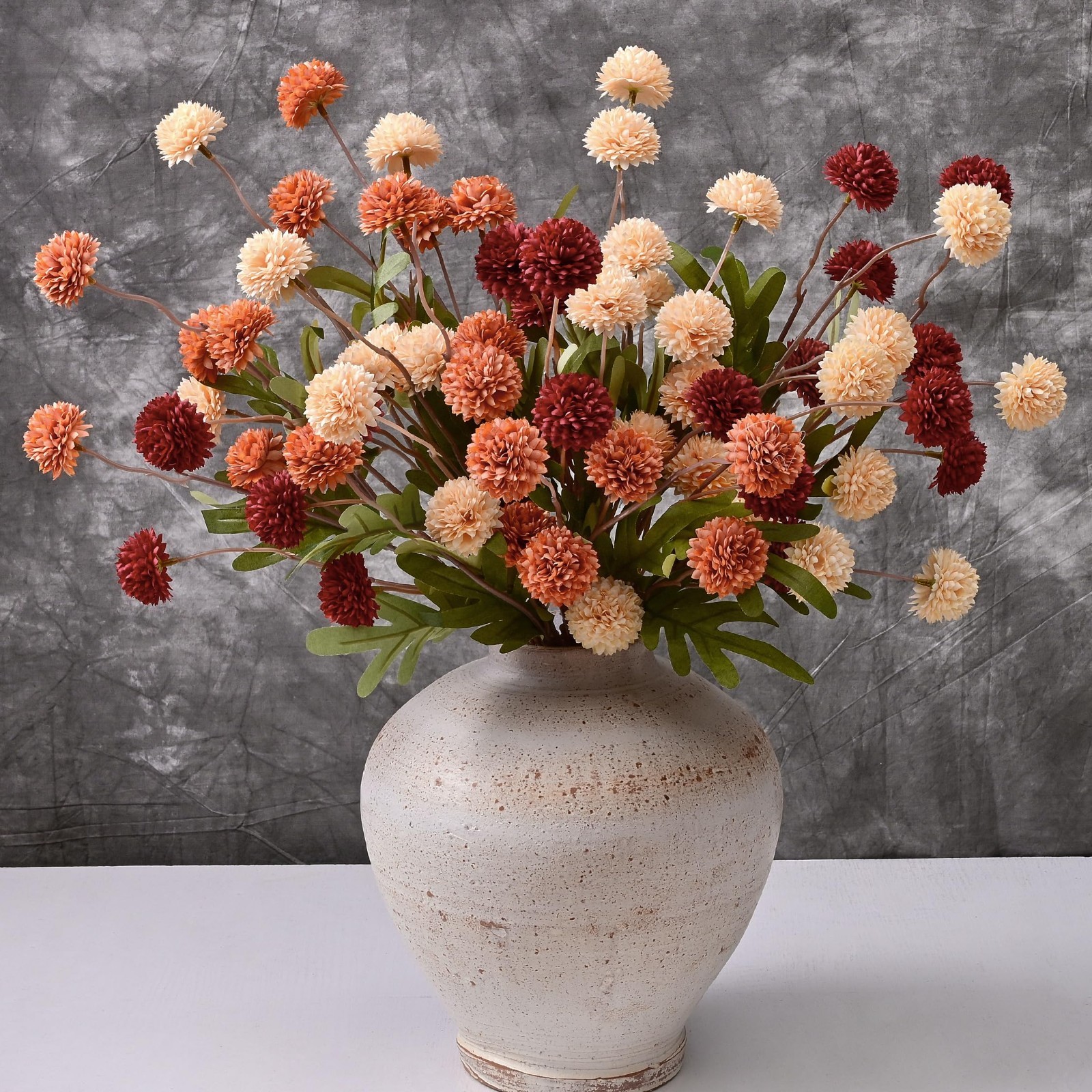 10pcs Faux Silk Pompon Flowers, Mini Chrysanthemums, Fall Decor Centerpieces