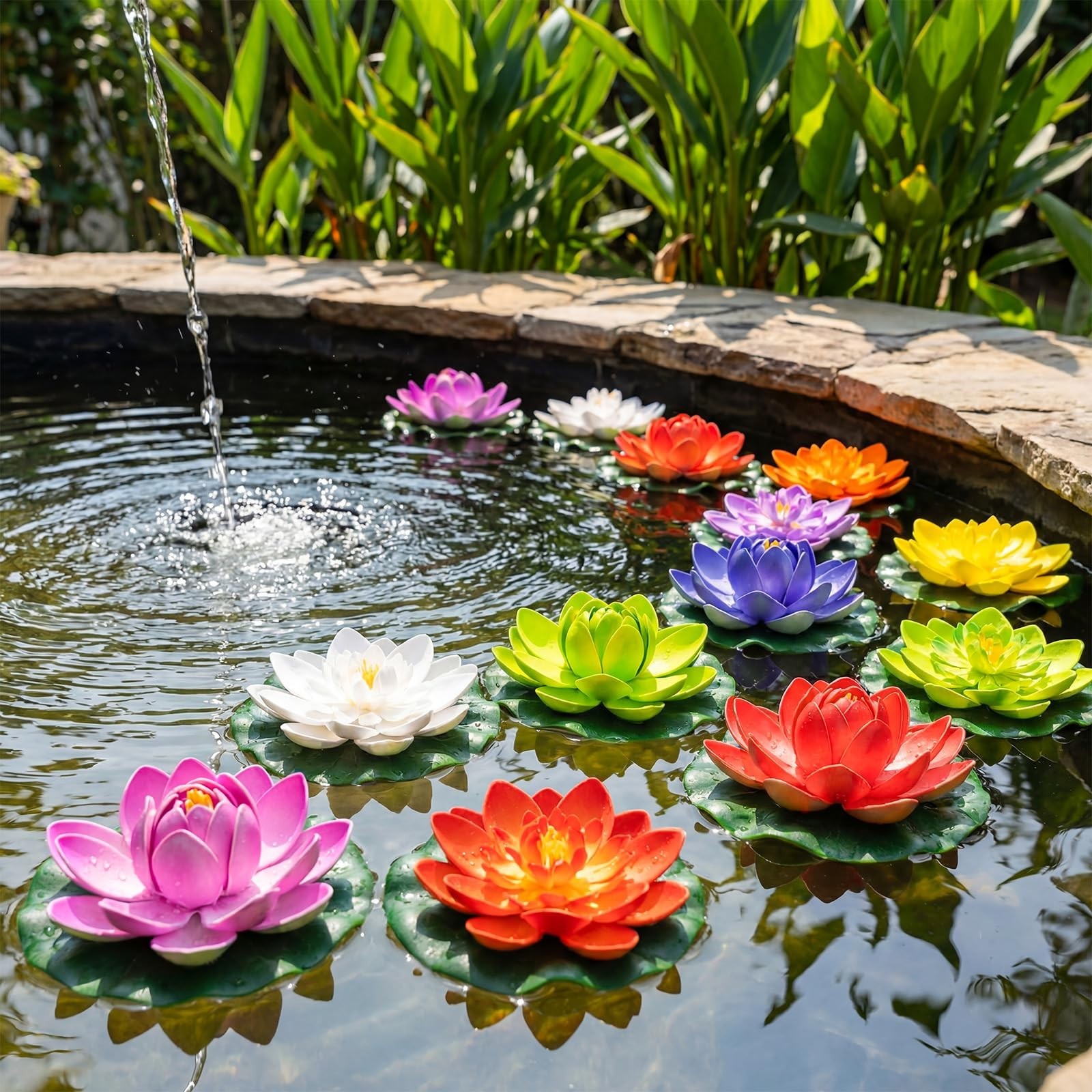 24 Pcs Floating Foam Lotus Flowers & Lily Pads – 14 Colors, Pond Decor, Garden O