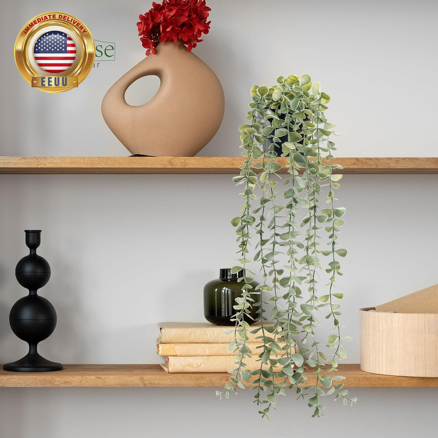 1Pcs Fake Plants Hanging Artificial Potted Faux Eucalyptus Plants for Modern Boh