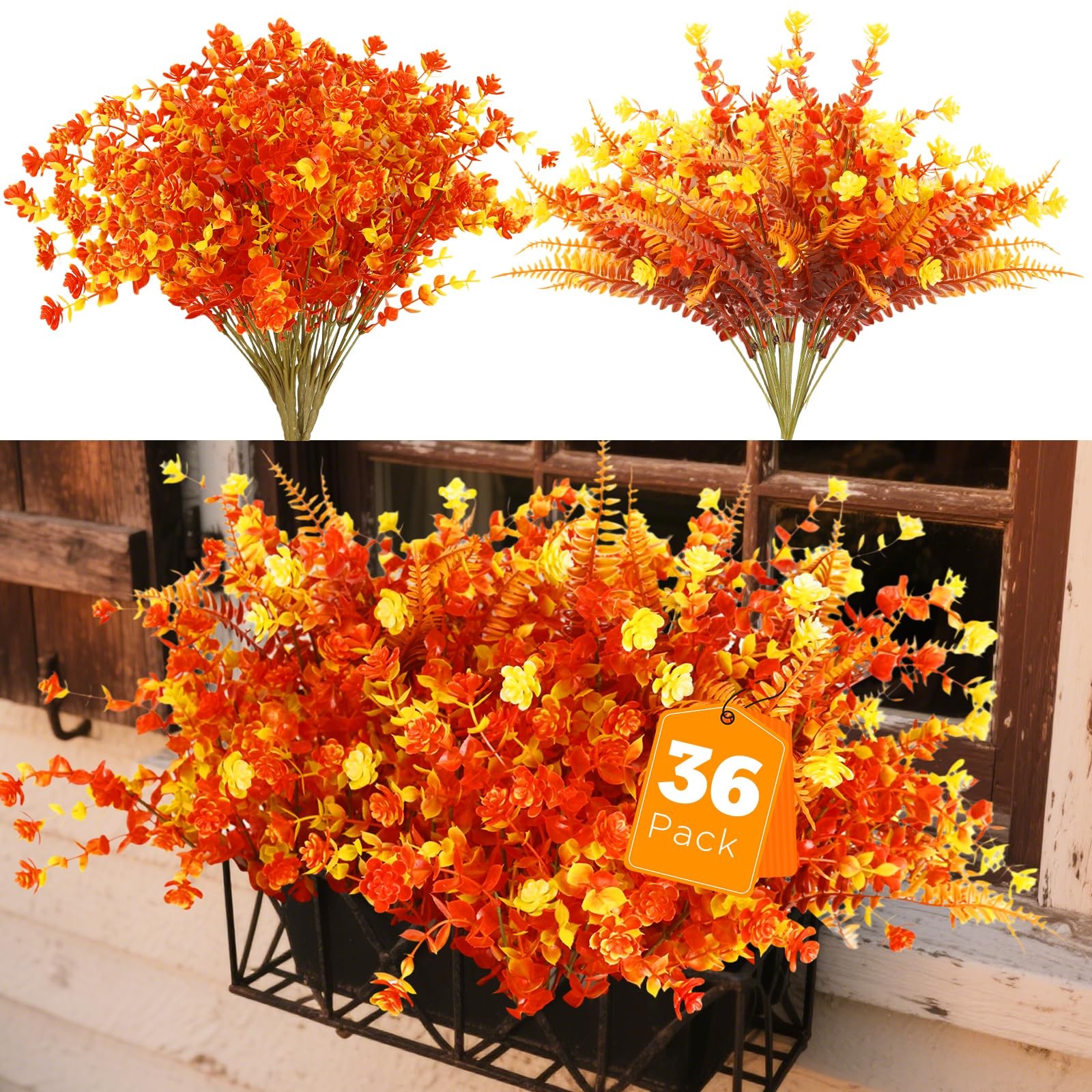Artificial Fall Flowers for Outdoors,36 pcs Faux Outdoors Plants Realistic Ar…