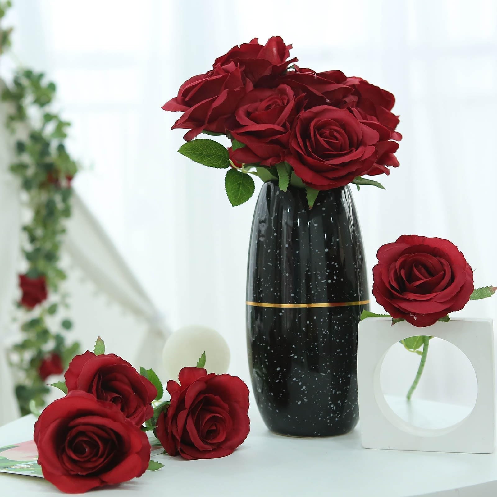 12 Pack Red Roses Artificial Flowers Fake Roses with Stems Wine Red Silk Rose…
