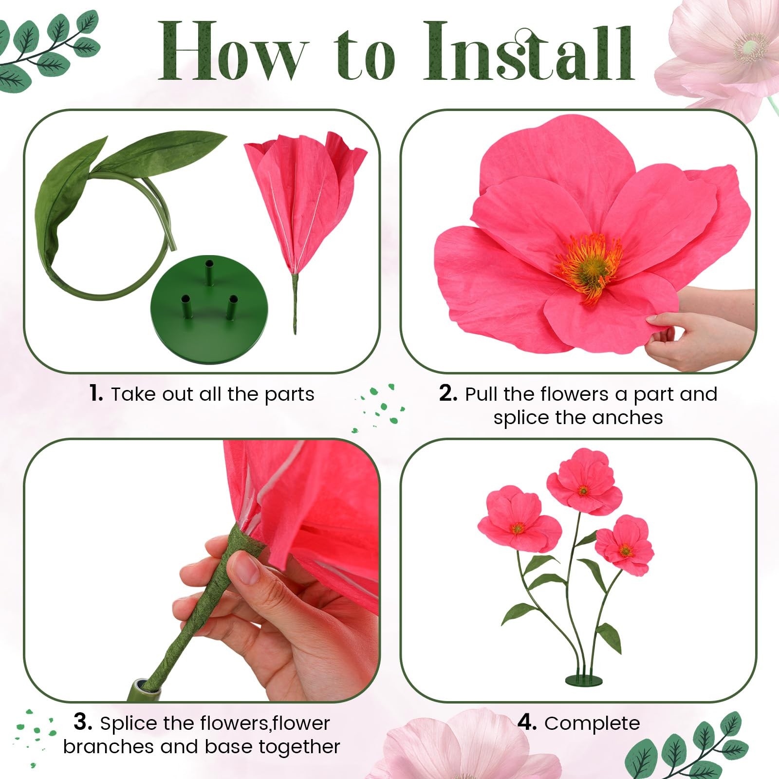 6ft Rose Red Giant Flowers for Decoration with Stand, Large Artificial Poppy,…