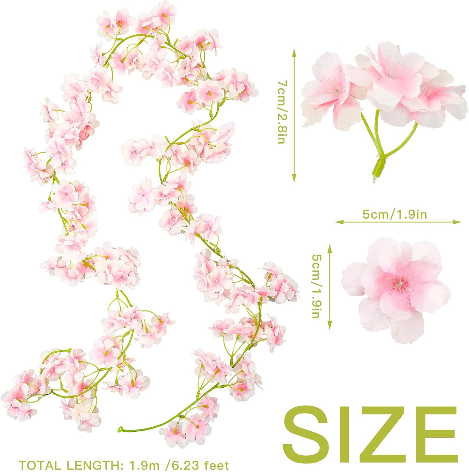 40 Pcs Pink Cherry Blossom Vines – Faux Flower Garland for Weddings & Decor