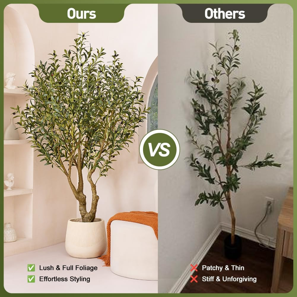 Olive Tree Artificial Indoor 6Ft – UV Resistant Large Fake Plants Realistic Faux