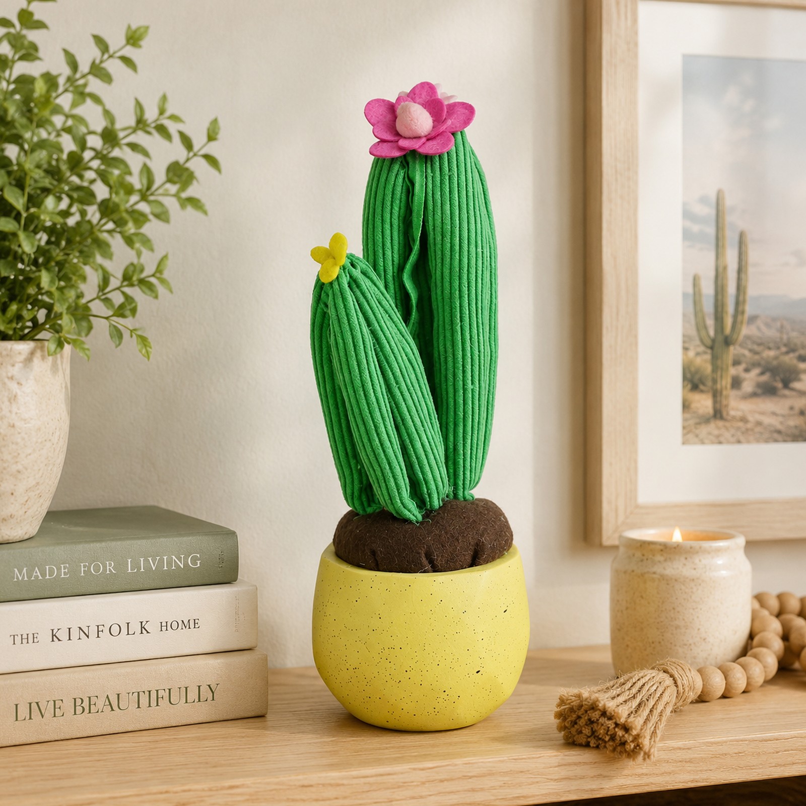 Northlight 10.5″ Artificial Plush Dual Cactus in Yellow Pot Table Top Decoration