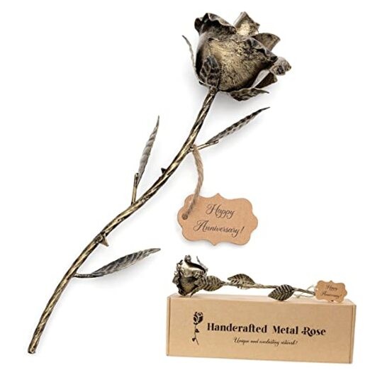 Anniversary 8 Year Gifts – Metal Rose 8th Anniversary 11.8x3x3 inches Bronze