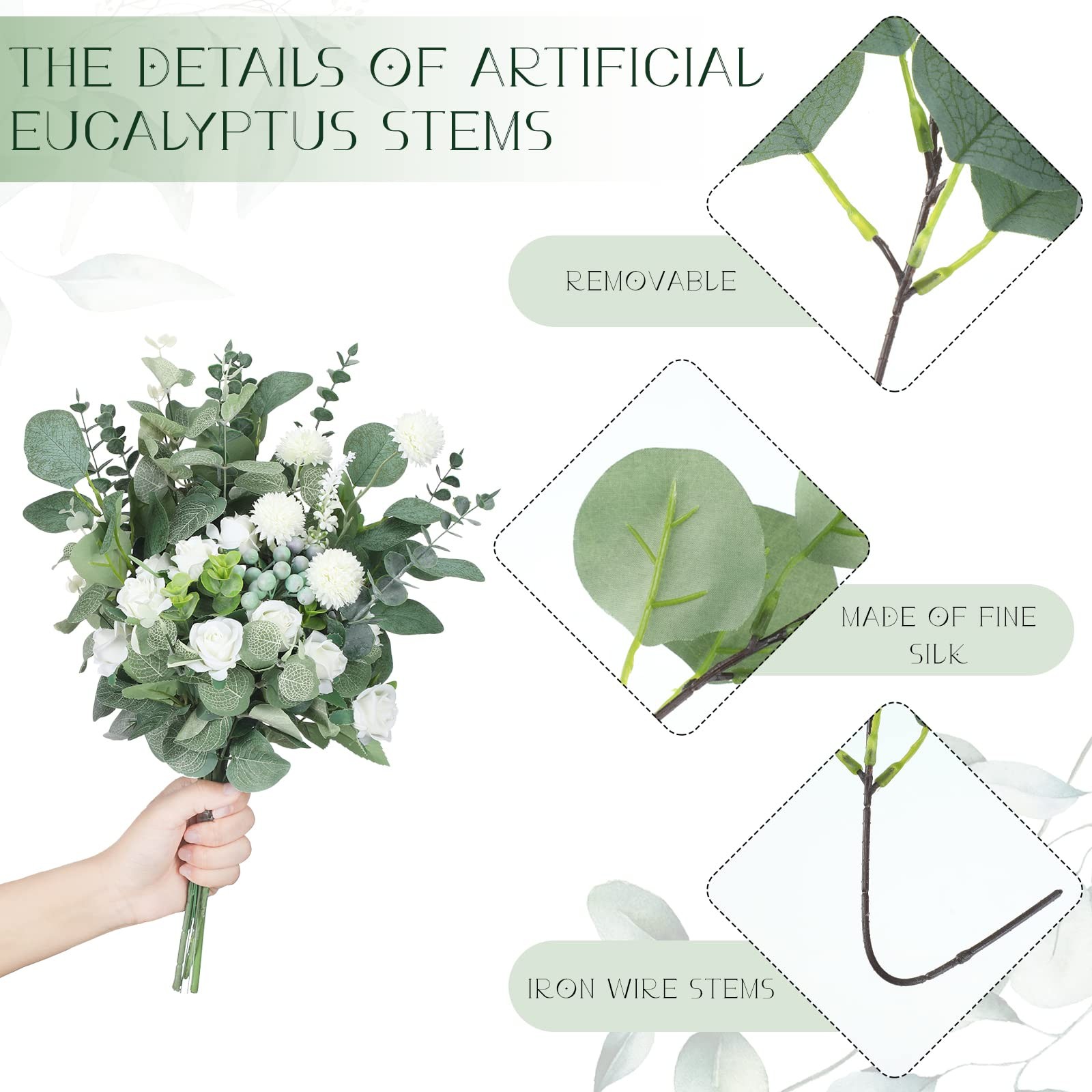 270 Pcs 3 Kinds Mixed Eucalyptus Leaves Stems Bulk Artificial Silver Dollar L…