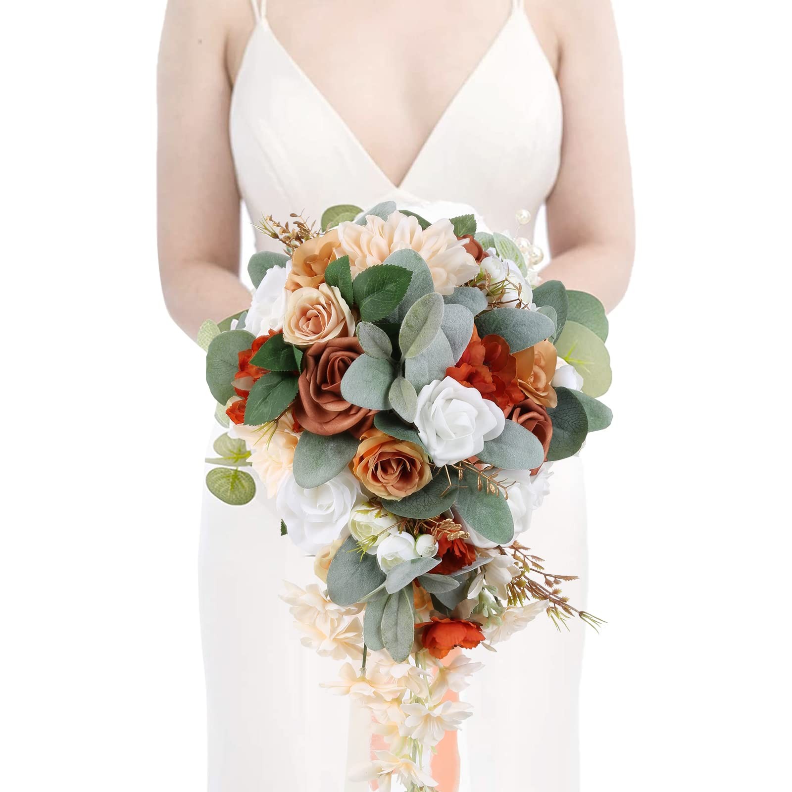 Wedding Bouquet, 11 Inch Terracotta Wedding Decor Artificial Flowers Bridal B…