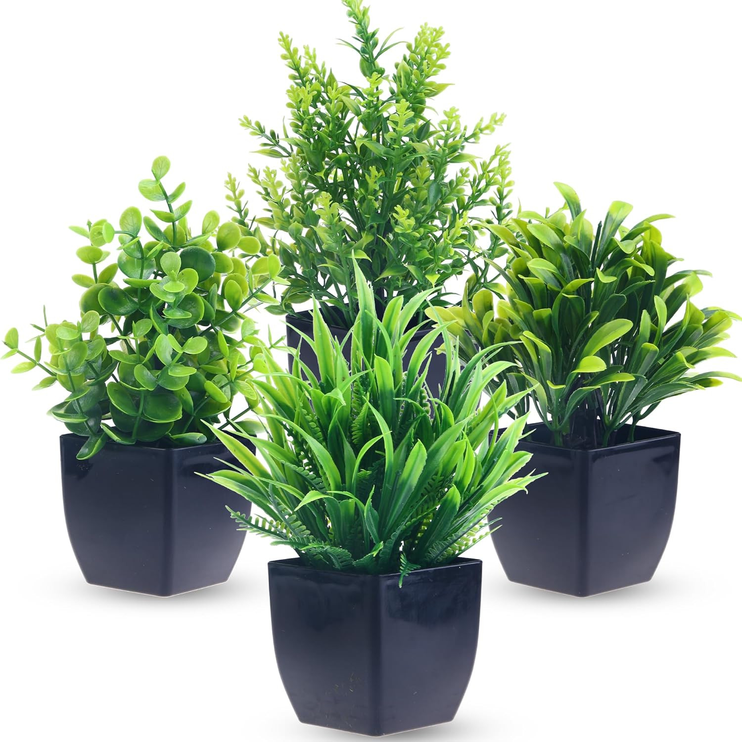 4 Pack Fake Plants in Black Pot Mini Artificial Eucalyptus Potted Plant Small…