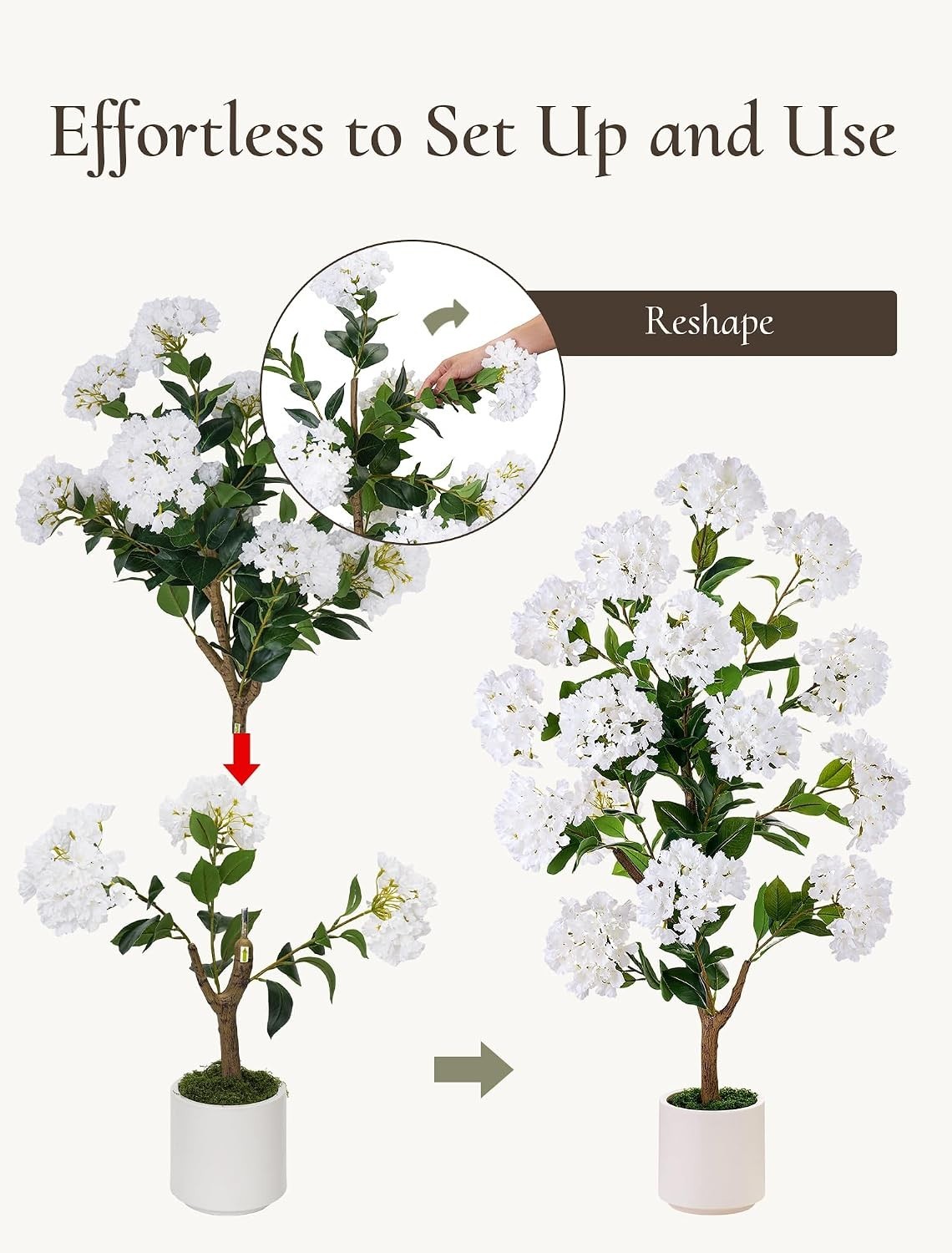 Artificial Flower Tree for Porch: 3.6ft White Crape Myrtle, 2Pcs | Realistic Sil