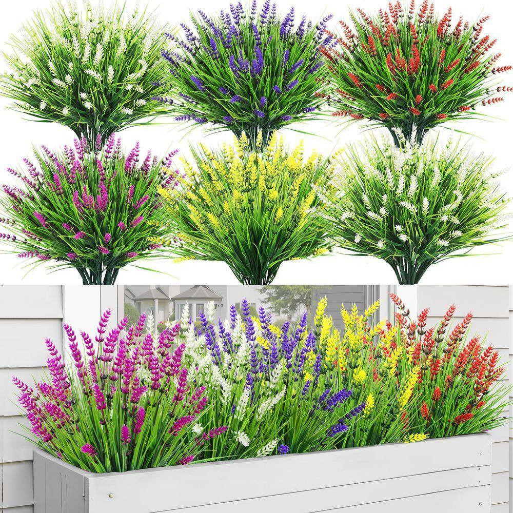 24 Bundles UV Resistant Plastic Plants Faux Monkey Grass, 14.2 In. Multi-Colored