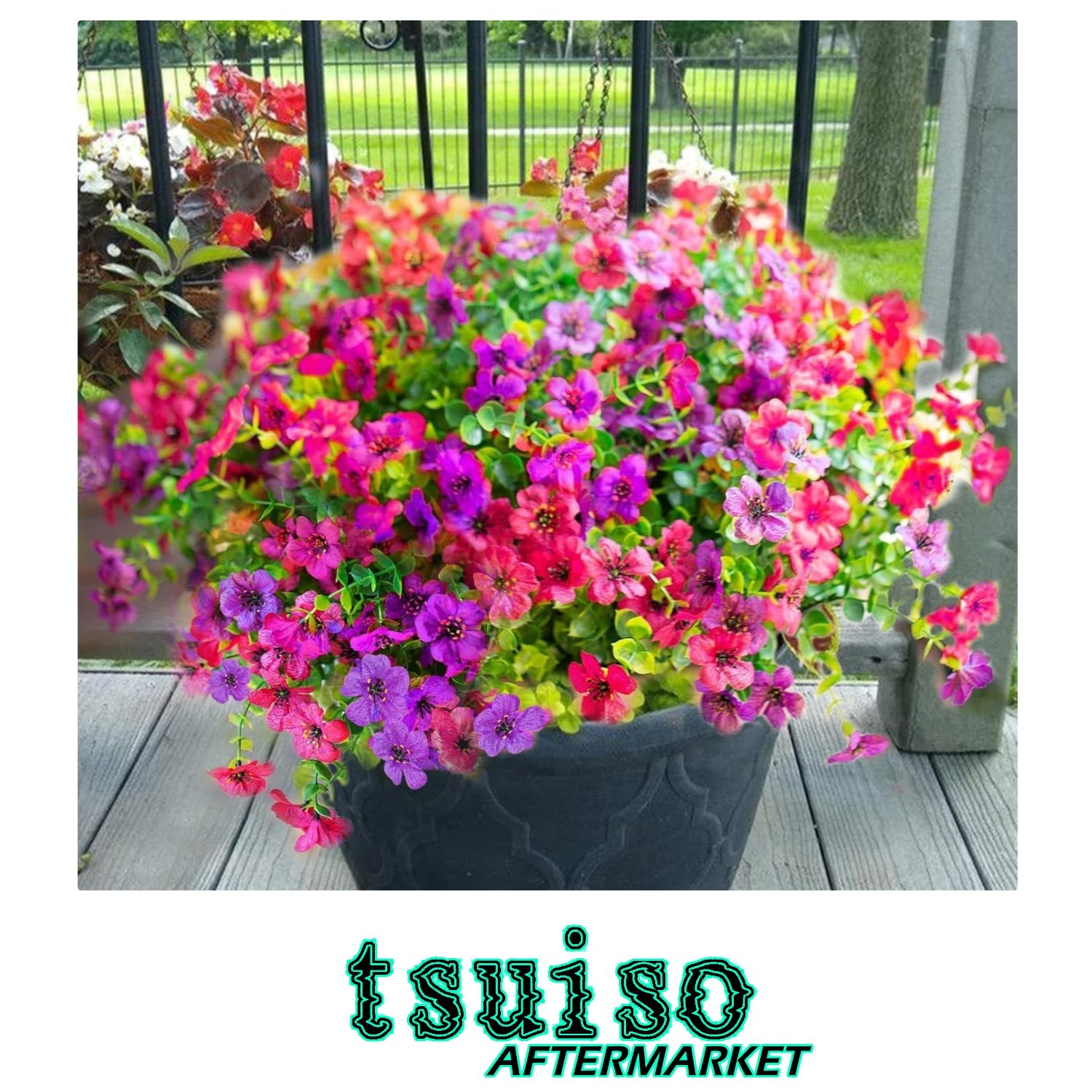 12 Bundles of UV Resistant Fuchsia and Rose Red Artificial Flowers for Outdoors