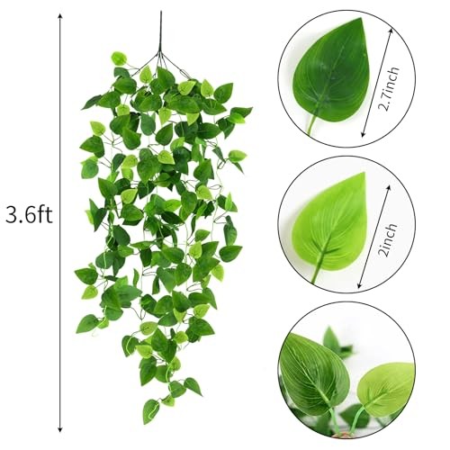 Fake Hanging Plants for Room Decor, 3.6ft Artificial Ivy Pothos Vine for 2pcs