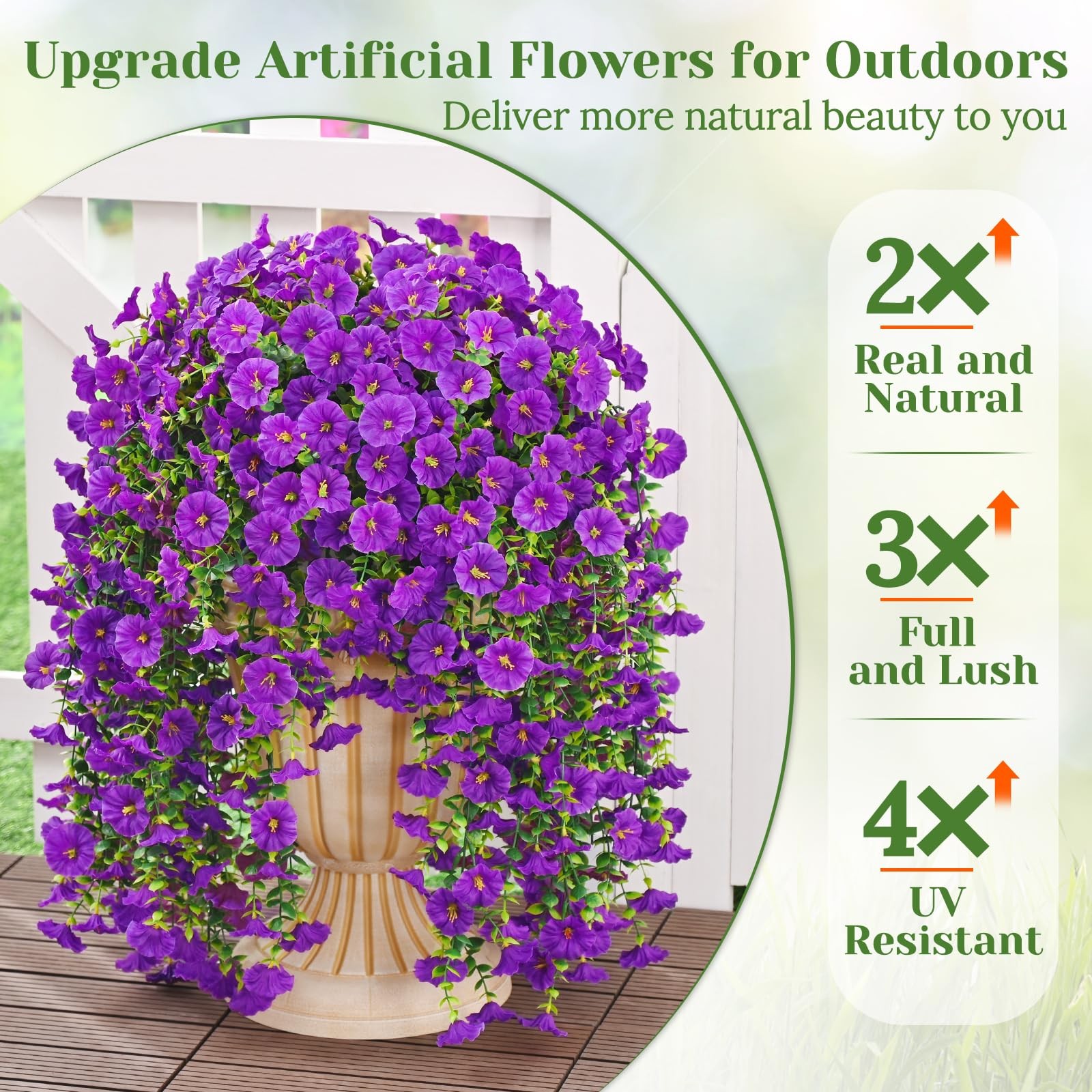 2 Pcs Look Real Artificial Flowers for Outdoors, Realistic Artificial Hanging