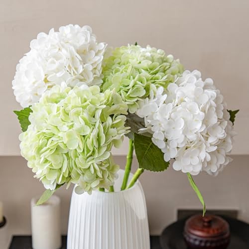 Large Soft Touch Artificial Hydrangea Flowers 2pcs White 2pcs Light Green