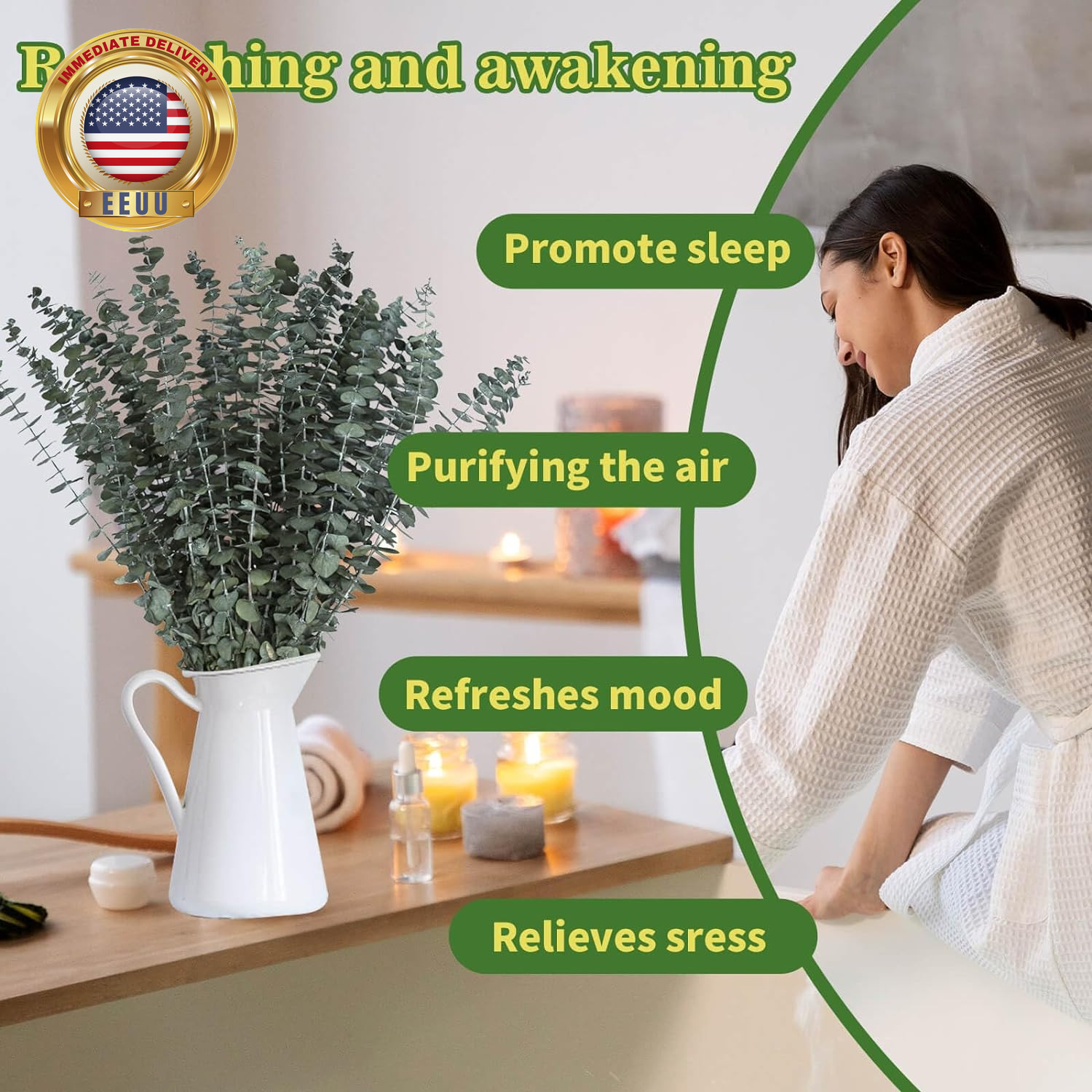 11 PCS Real Dried Eucalyptus Stem for Shower & Bathroom Decor – 17” Large Natur