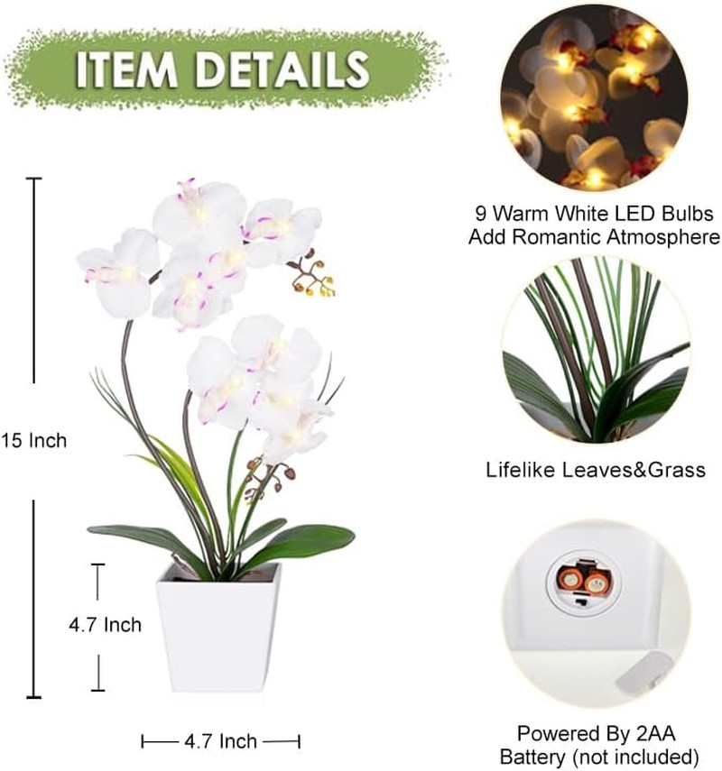 Homeseaons Orchid Lamp-Led Lighted Orchid Arrangements,Pre Lit Artificial Orchid