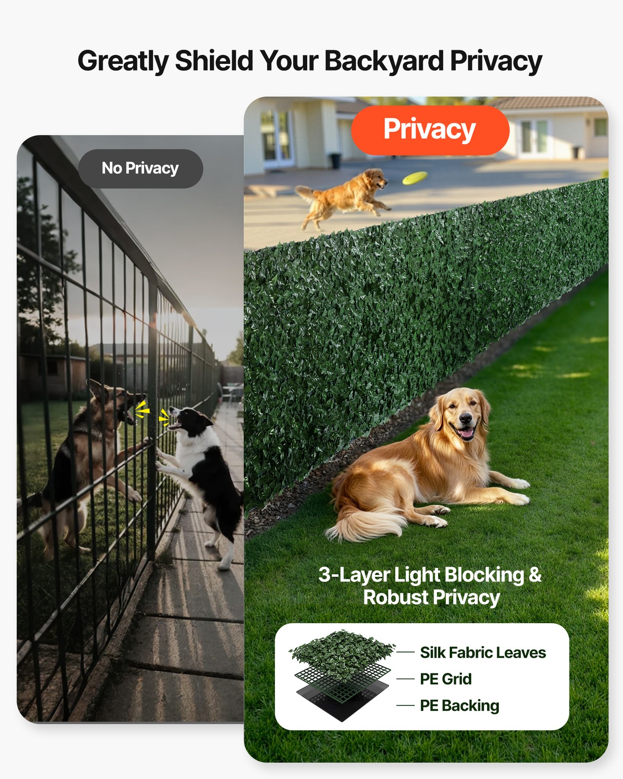 VEVOR 39″x198″ Artificial Faux Ivy Leaf Fence Screen with Mesh Cloth Backing