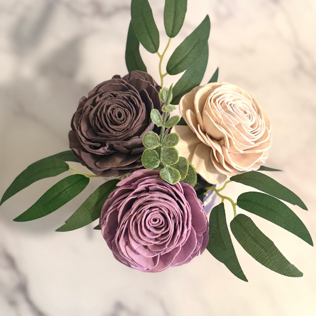 Sola Wood Ivory Purple Rose Flower Centerpiece Mason Jar Arrangement Gift Decor