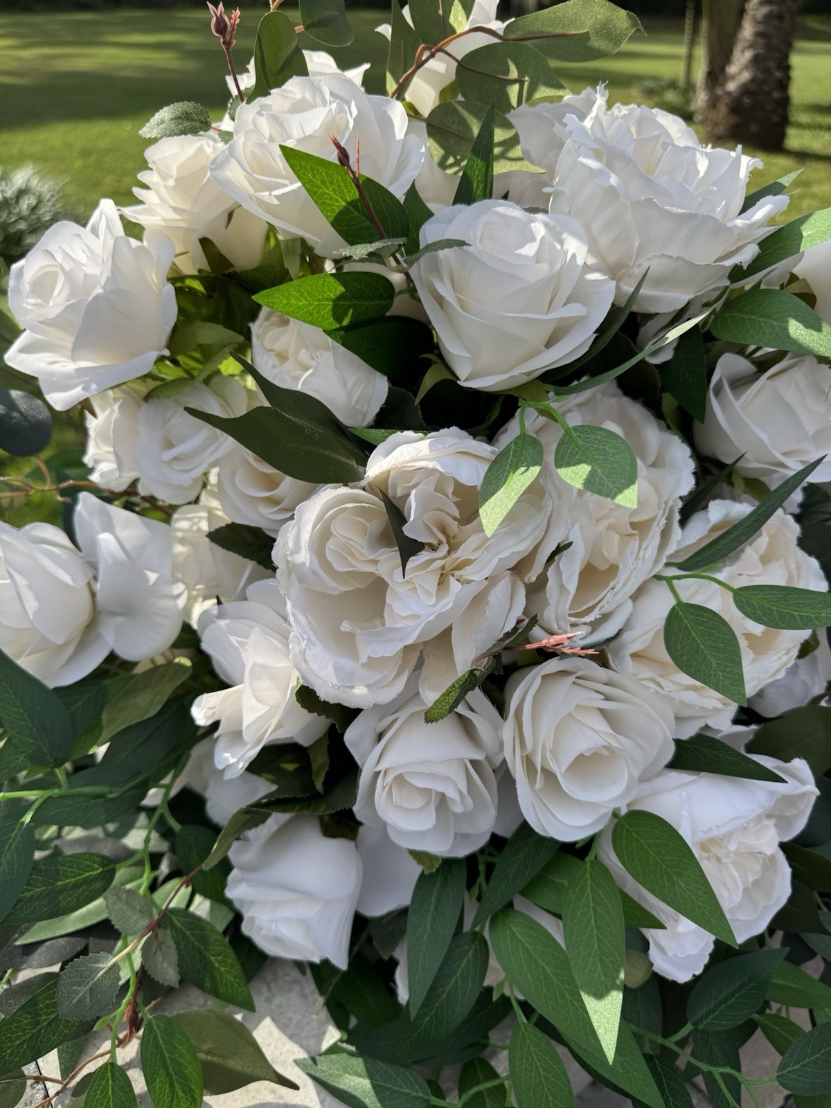 Faux Ivory Rose & Italian Ruscus Floral Arrangement x 2 Home Wedding Event Decor
