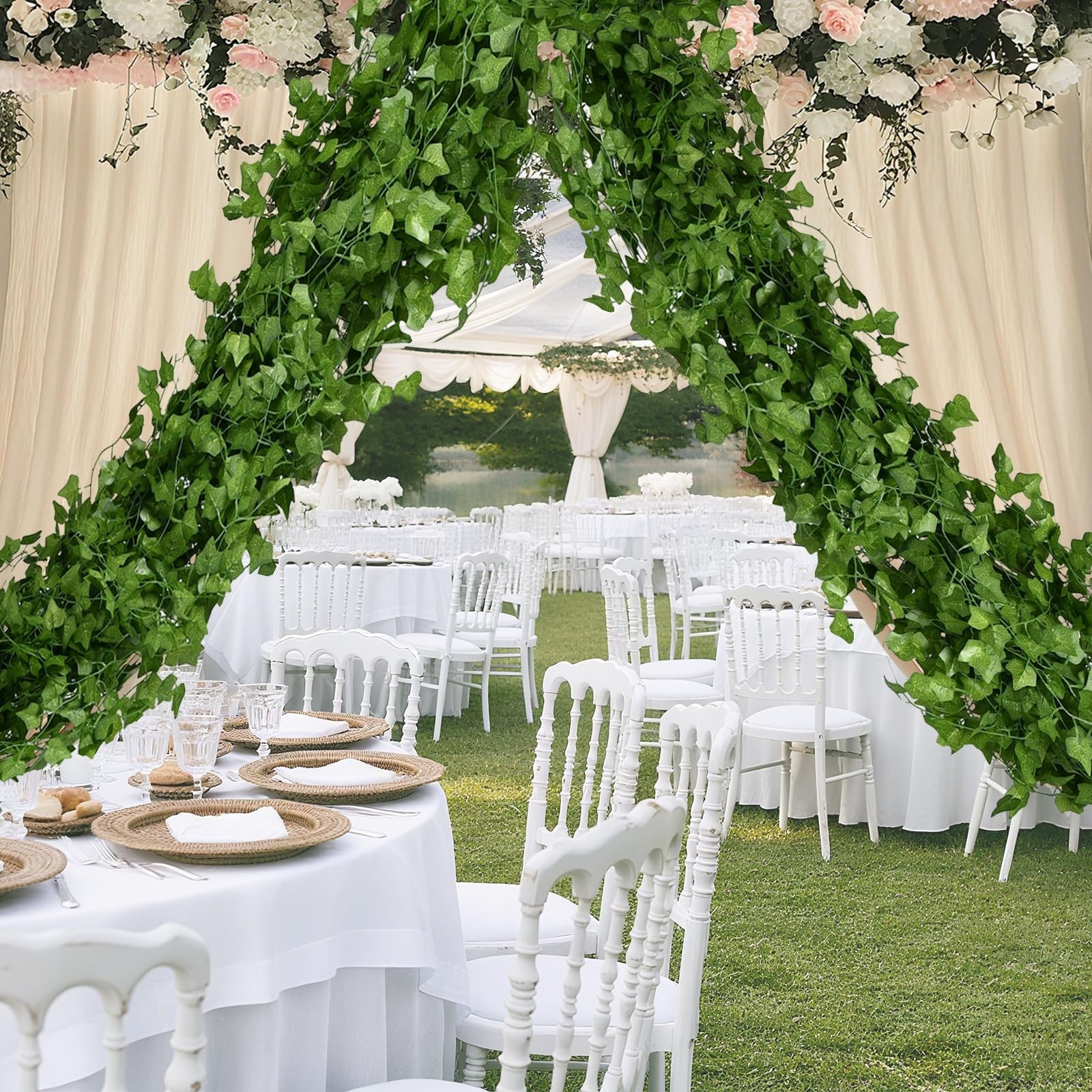 50 Pack 375ft Fake Ivy Vines – Artificial Greenery Garland for Indoor Outdoor De