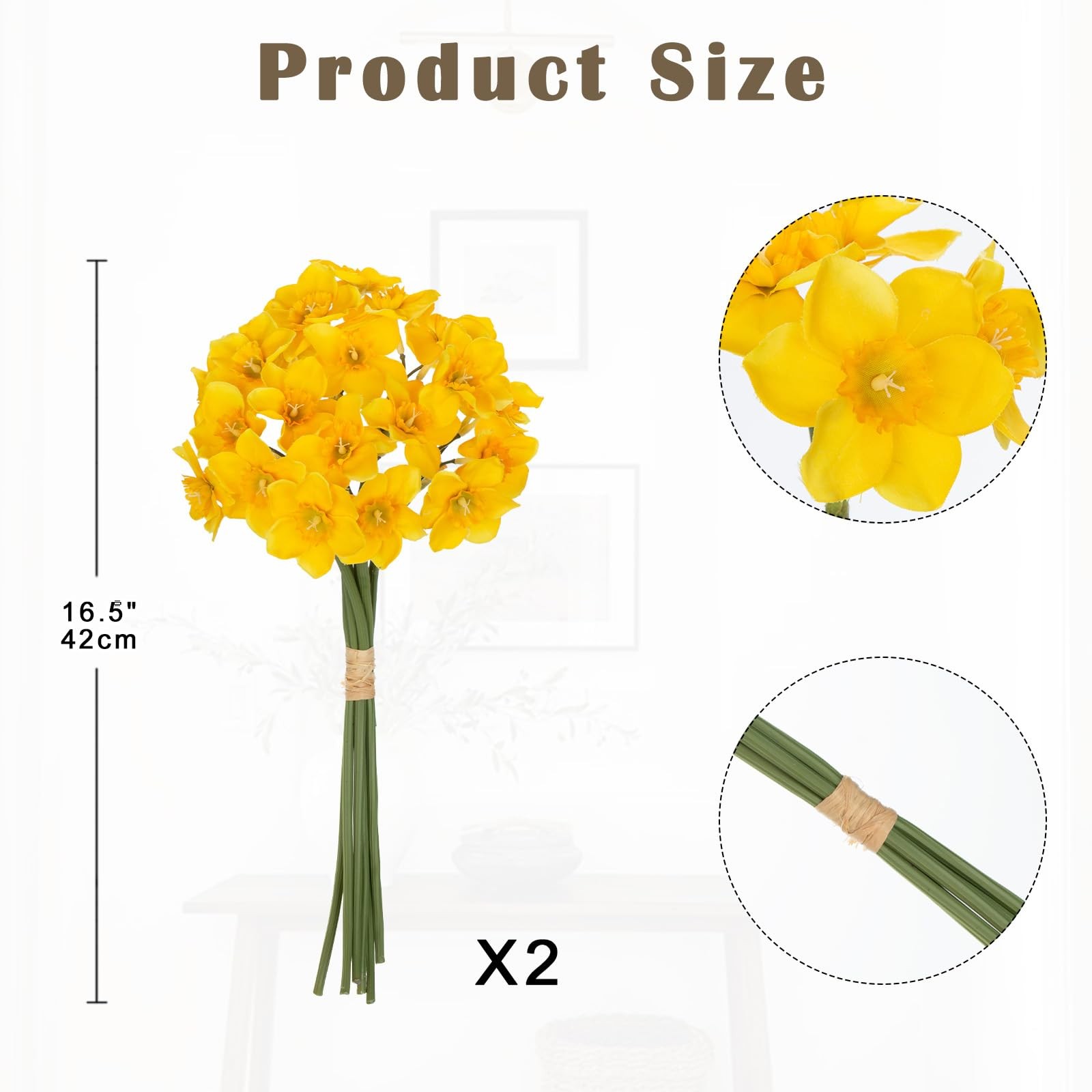 12 Stems Daffodils Artificial Flowers 2 Bunches Real Touch Fake Narcissus Flo…